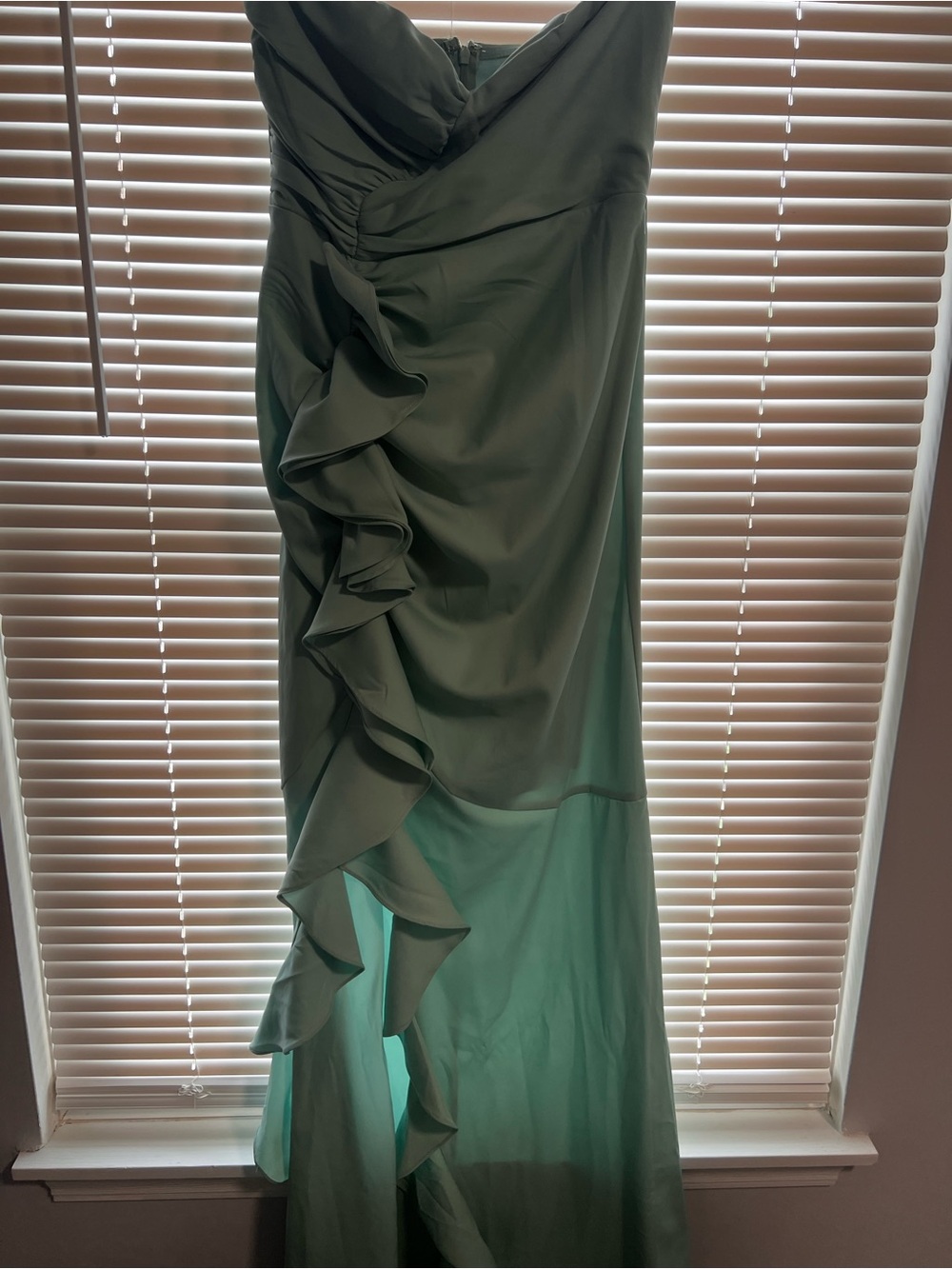 Fashion Nova Sage Green Ruffle Strapless Maxi Dress